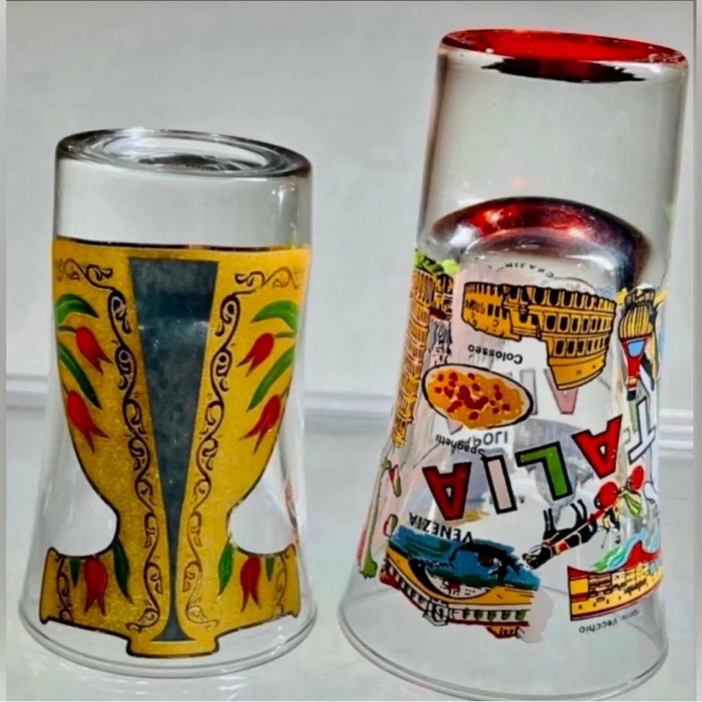 (BRAND NEW) (NWOT) - (1) ITALY SHOT GLASS & (1) ETHNIC NATIVE DRESS SHOT GLASS